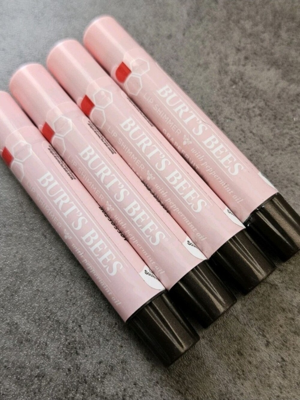 4 x Burt's Bees GRAPEFRUIT Lip Shimmer with Peppermint Oil 100% Natural SEALED!